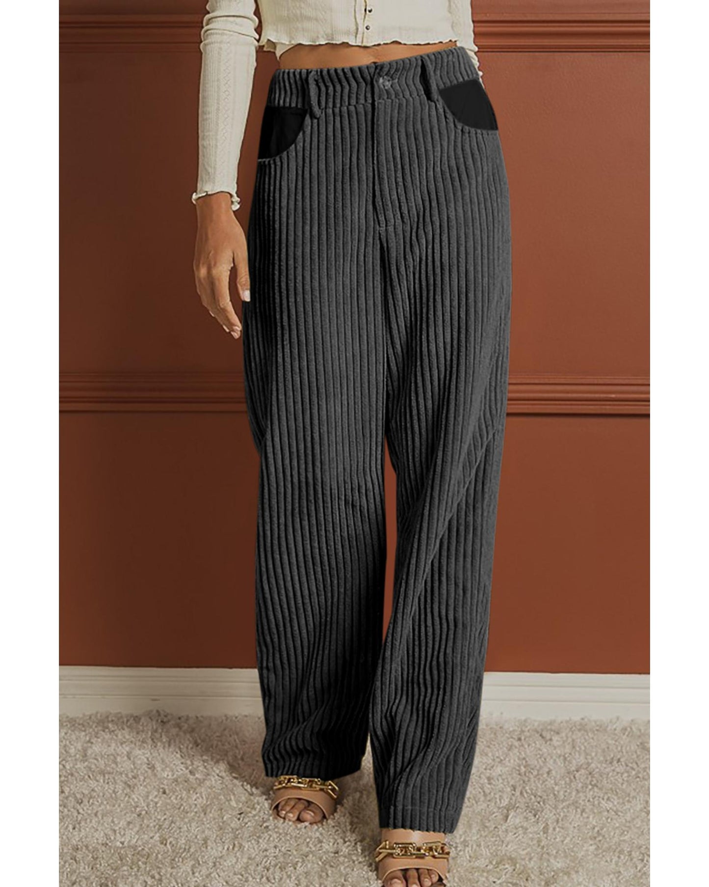 Azura Exchange Contrast Patched Wide Leg Corduroy Pants - S