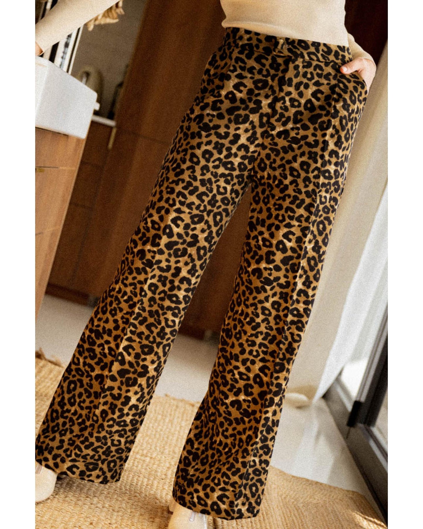 Azura Exchange Leopard Print Wide Leg Pants - L