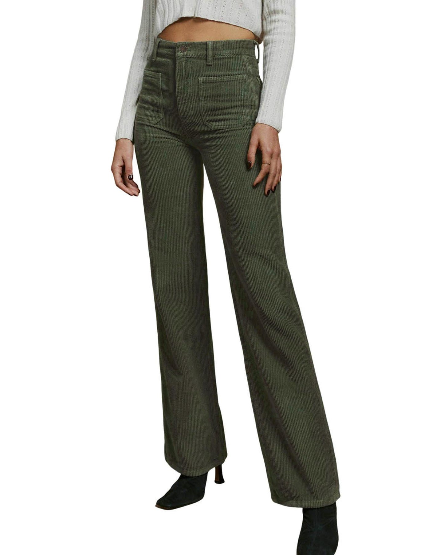 Azura Exchange Green High Waist Square Pockets Corduroy Pants - S