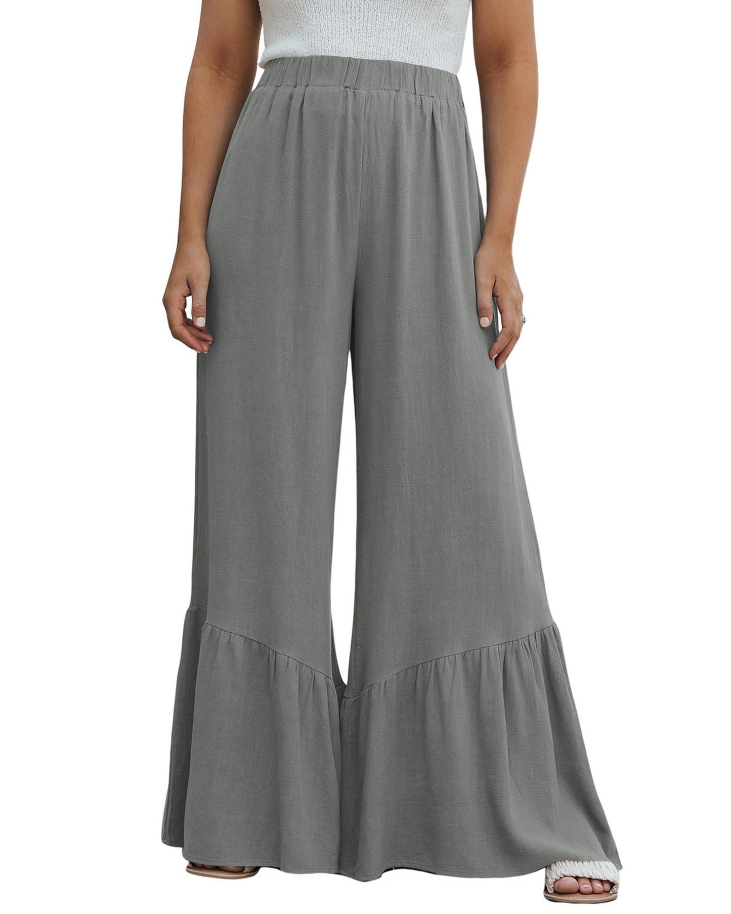 Azura Exchange High Waist Ruffled Wide-Leg Pants - M