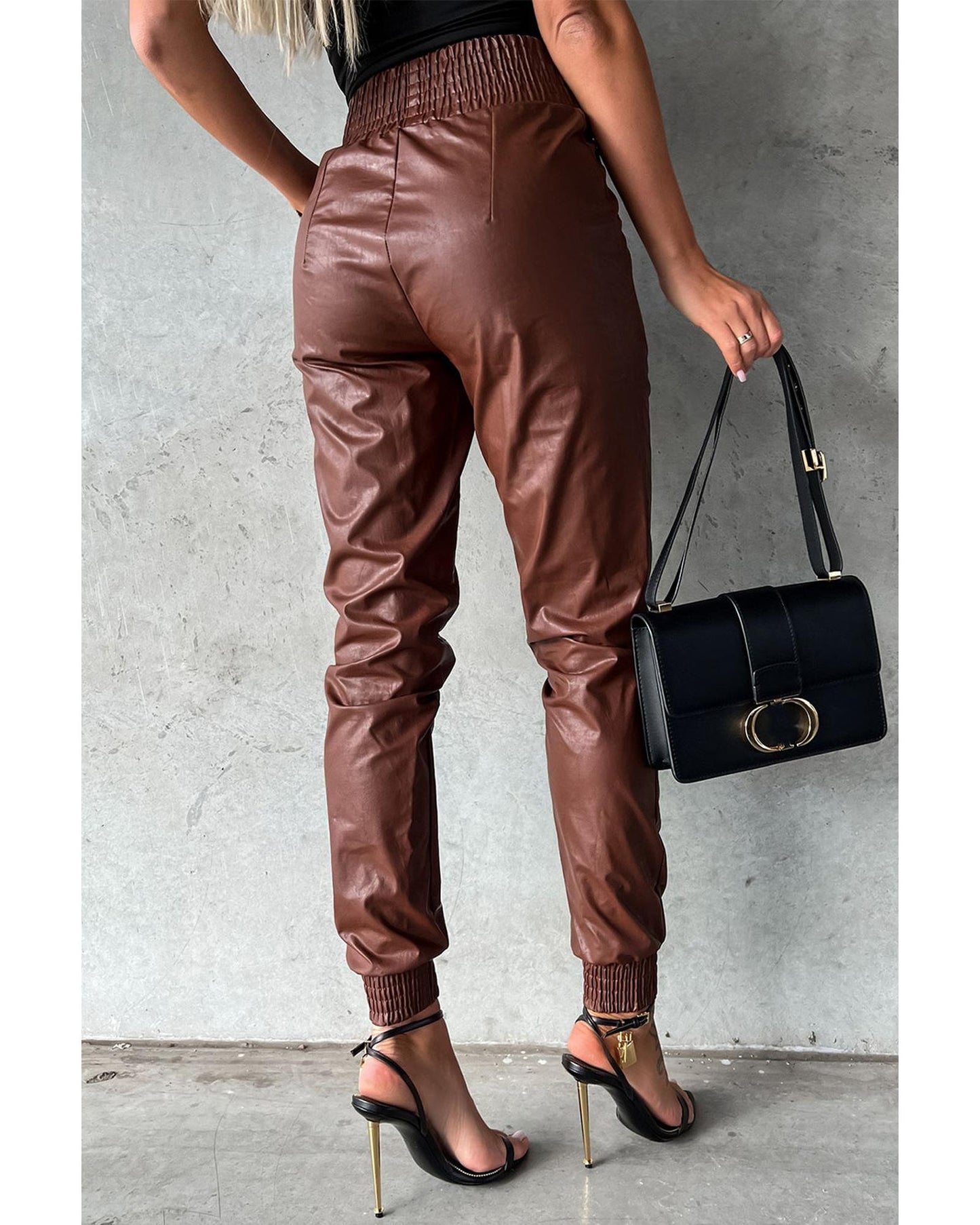 Azura Exchange Smocked High-Waist Leather Skinny Pants - S