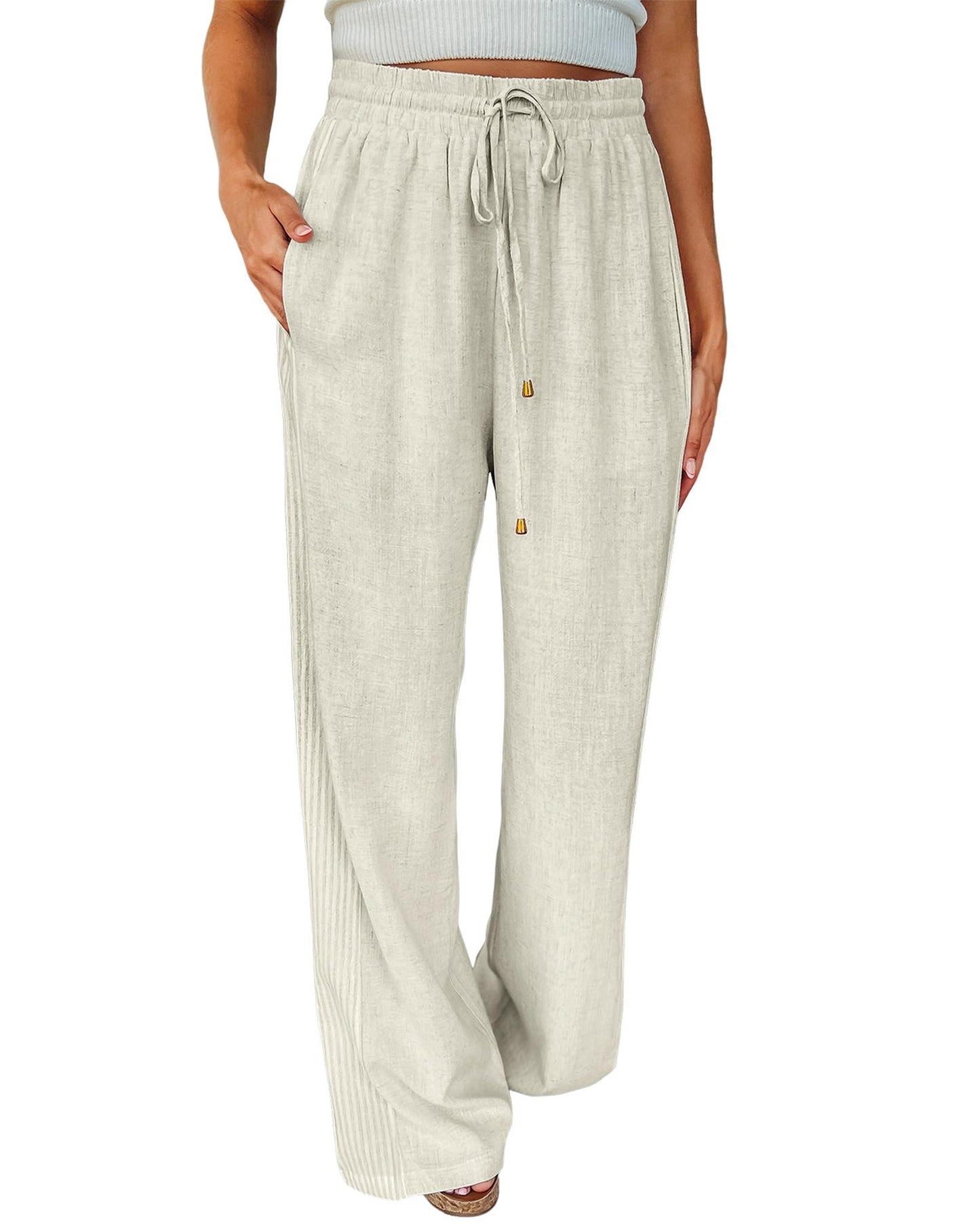 Azura Exchange Striped Linen Drawstring Pants - L