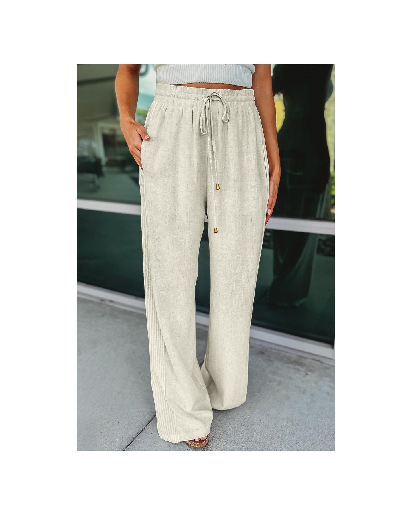 Azura Exchange Striped Linen Drawstring Pants - L