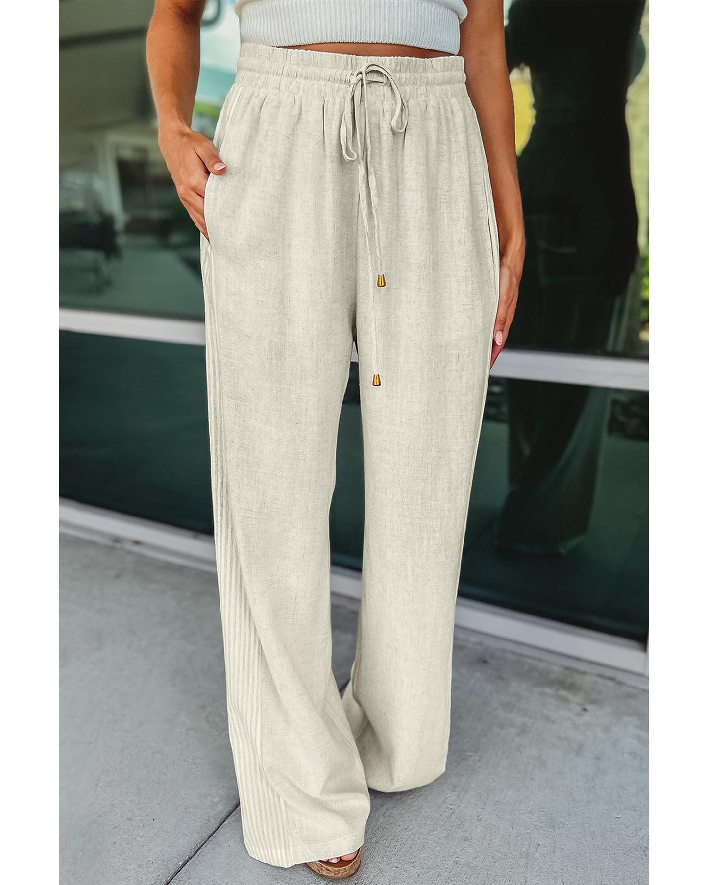 Azura Exchange Striped Linen Drawstring Pants - M