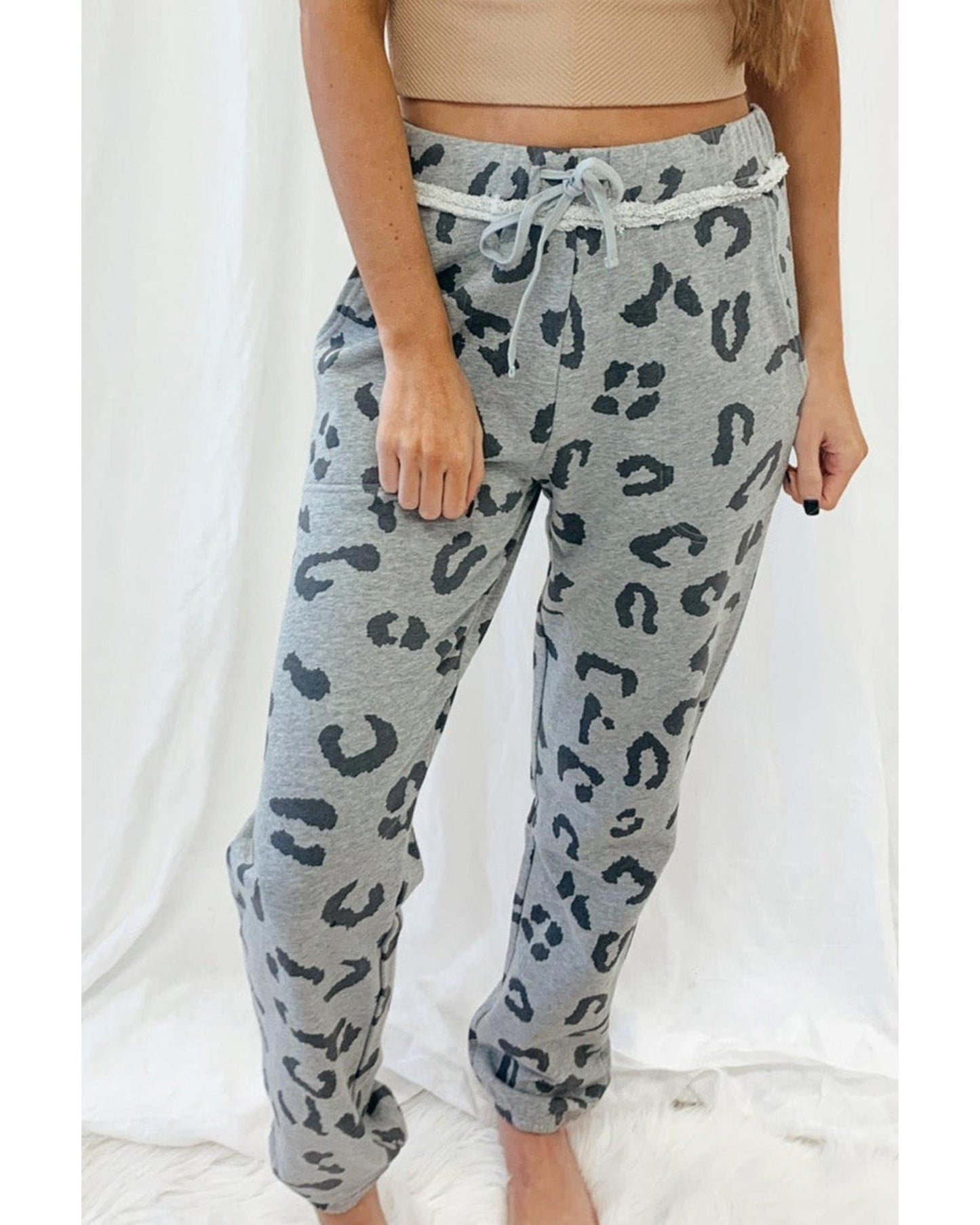 Azura Exchange Leopard Print Drawstring High Waist Jogger Pants - M