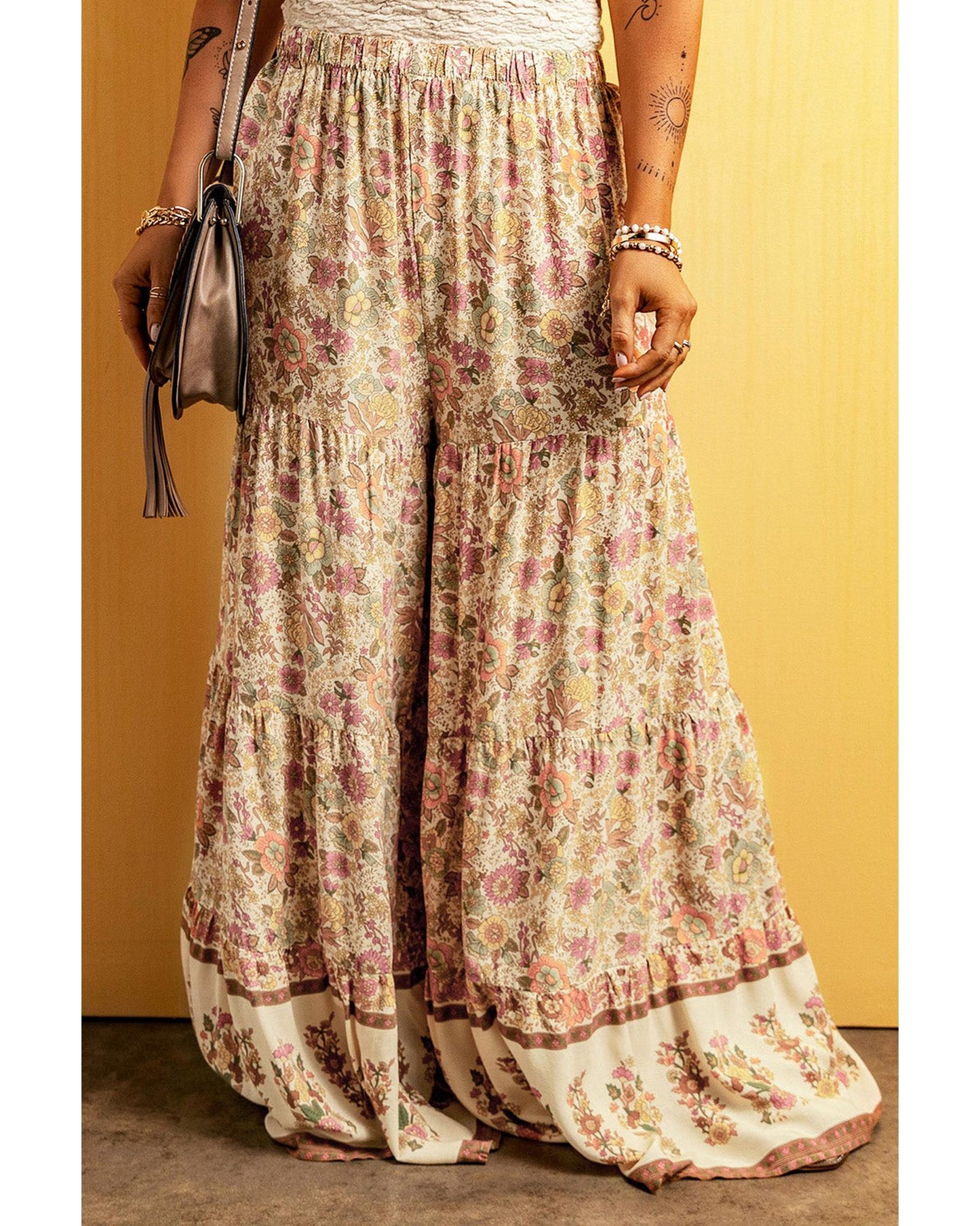 Azura Exchange Boho Floral Patchwork Wide Leg Pants - L