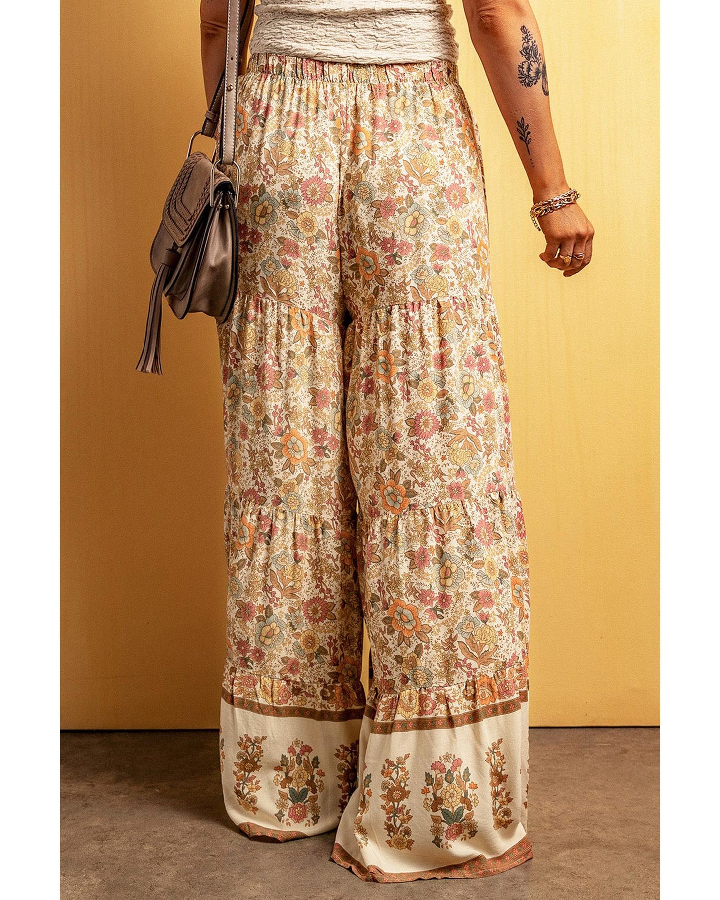 Azura Exchange Boho Floral Patchwork Wide Leg Pants - L