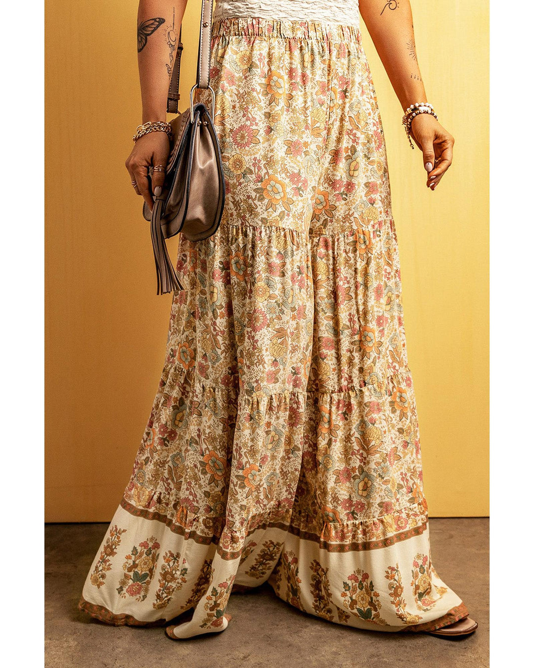 Azura Exchange Boho Floral Patchwork Wide Leg Pants - M