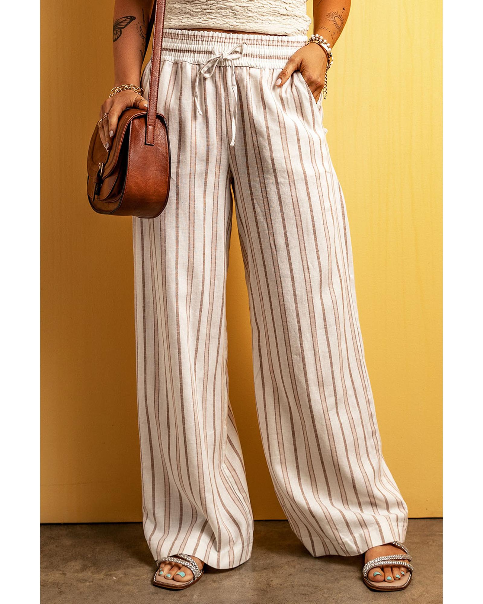 Azura Exchange Striped Print Drawstring High Waist Casual Pants - M