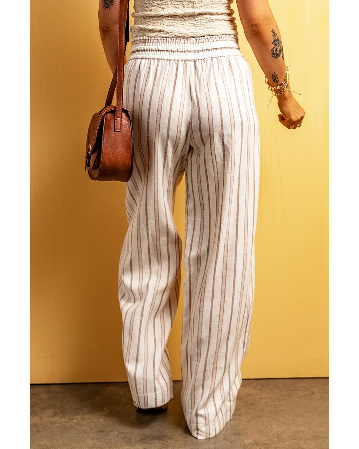 Azura Exchange Striped Print Drawstring High Waist Casual Pants - M