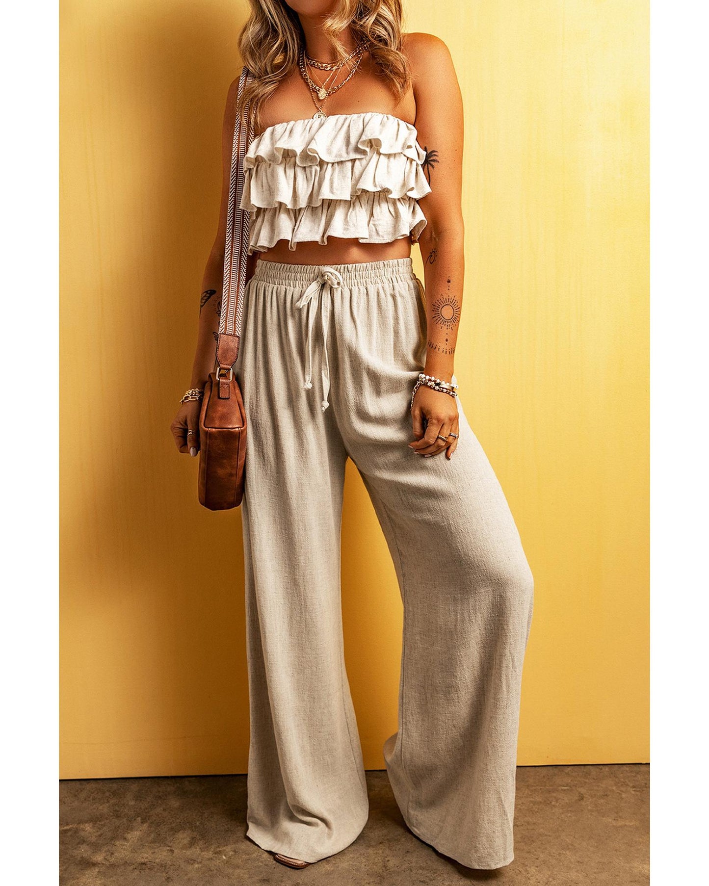 Azura Exchange High Waist Wide Leg Casual Pants - L