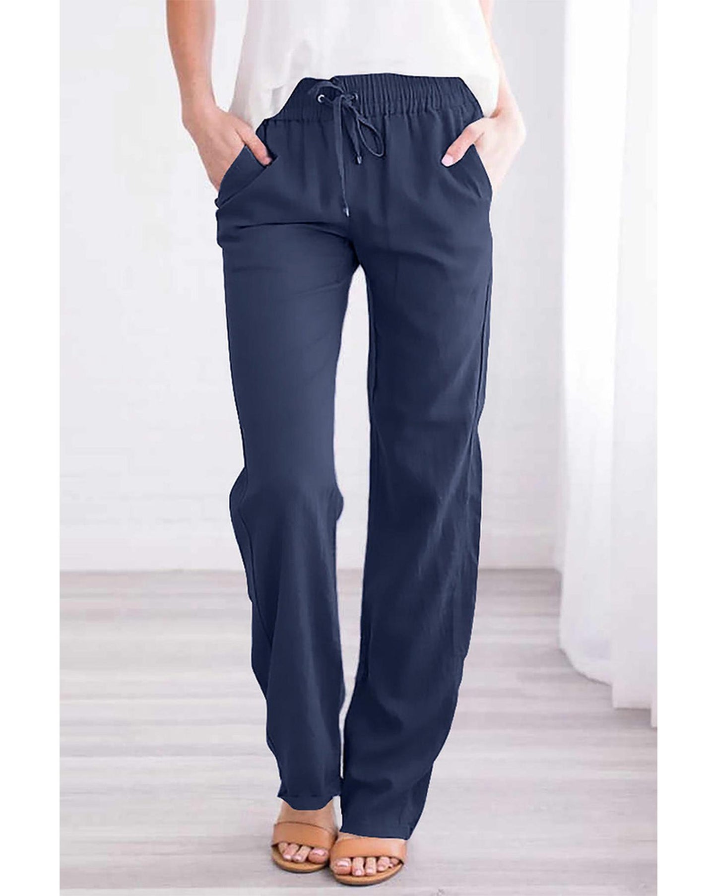 Azura Exchange Elastic Waist Drawstring Pants with Pockets - L