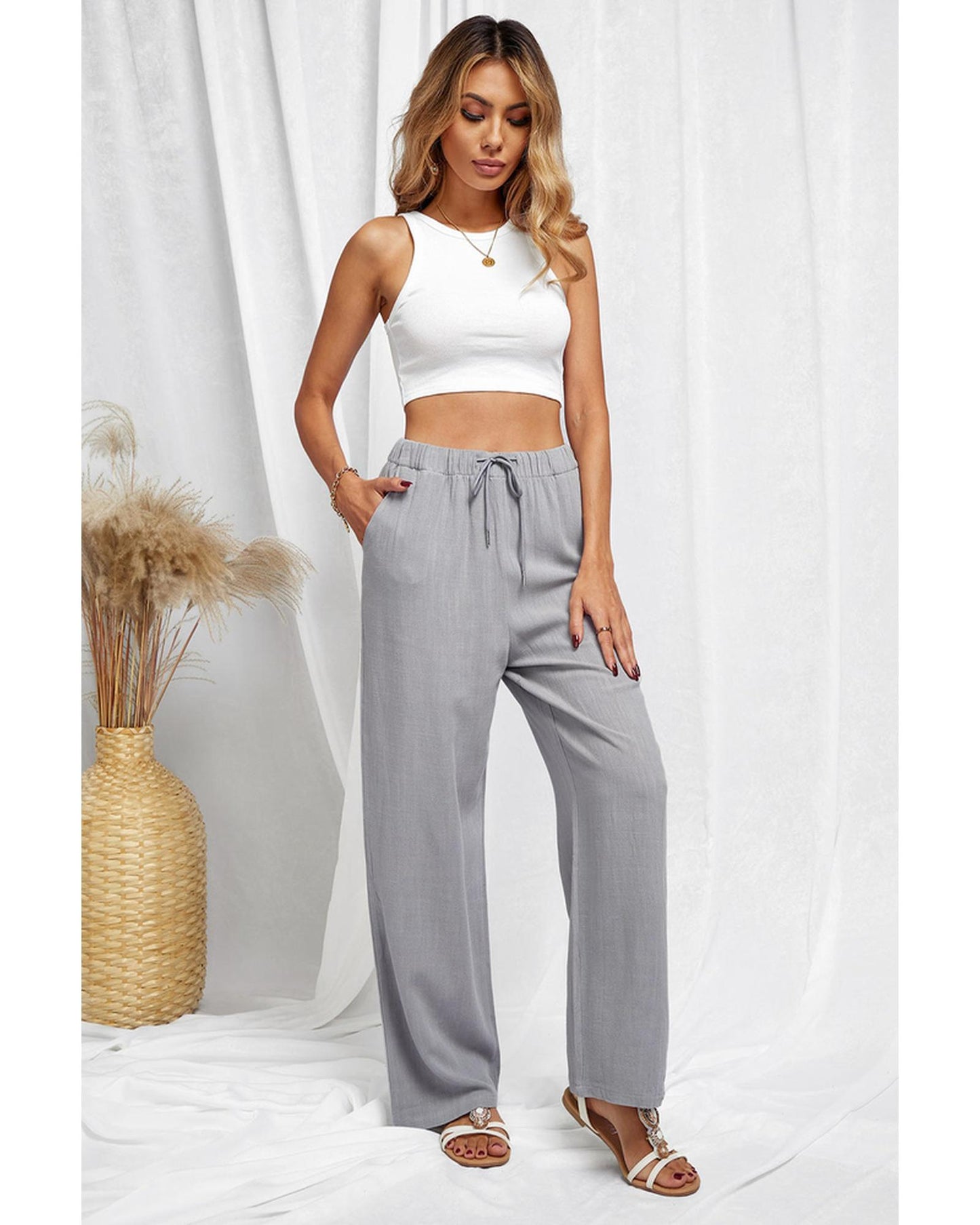 Azura Exchange Drawstring Wide Leg Pants - M