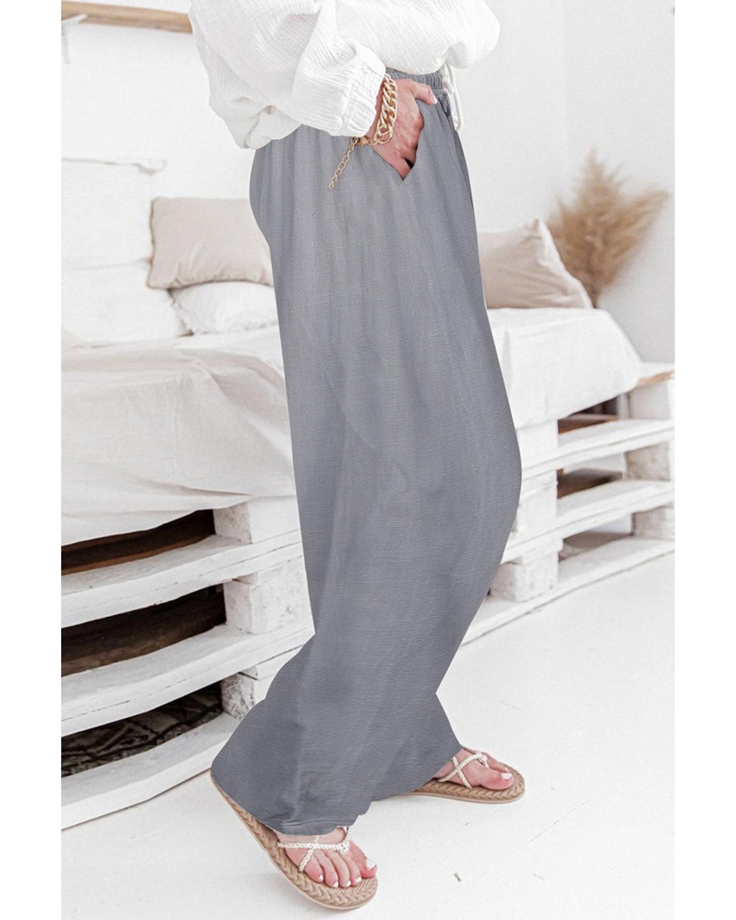 Azura Exchange Drawstring Wide Leg Pants - M