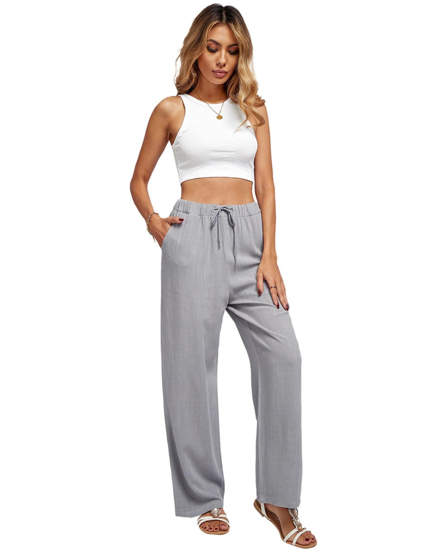 Azura Exchange Drawstring Wide Leg Pants - S