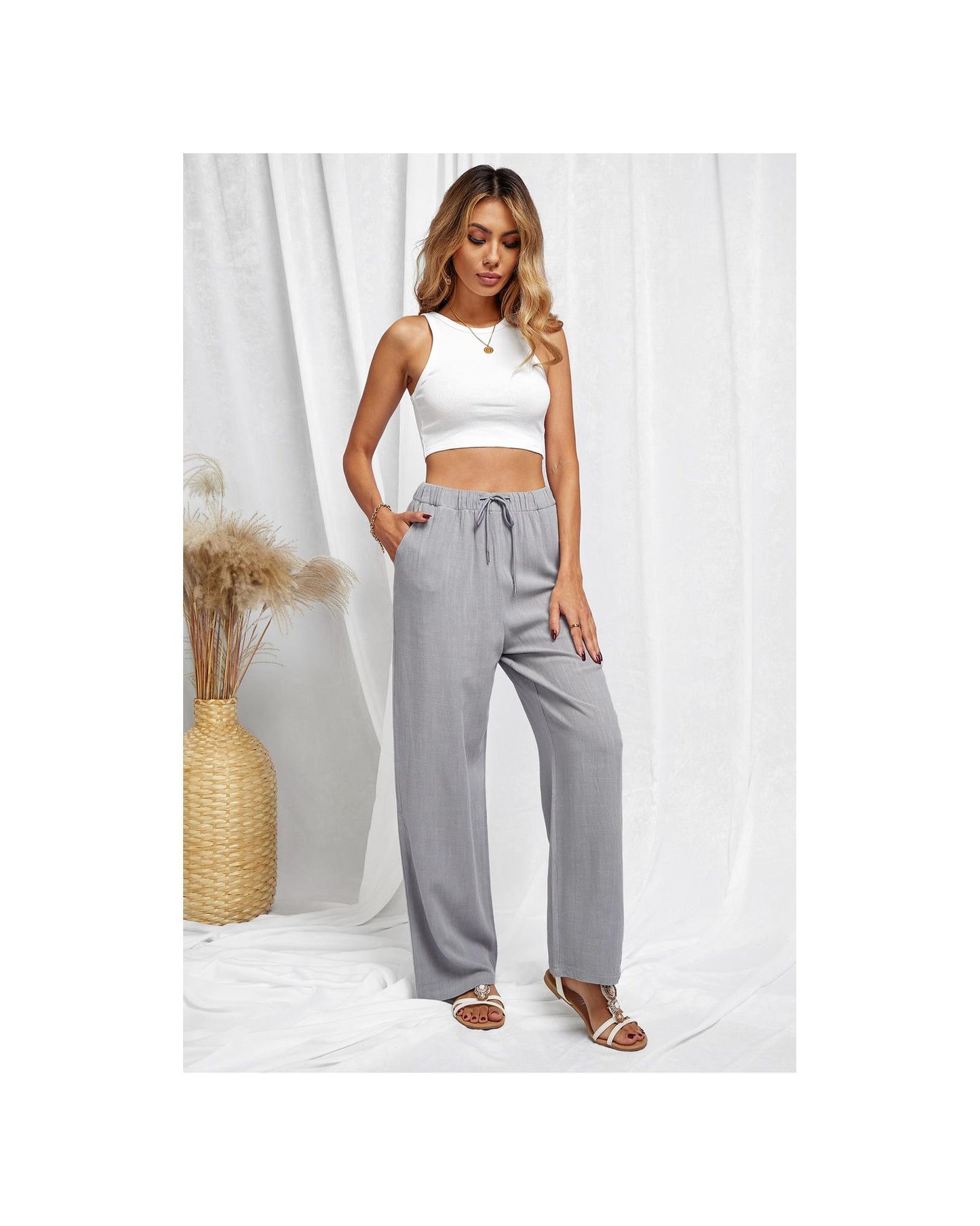 Azura Exchange Drawstring Wide Leg Pants - S