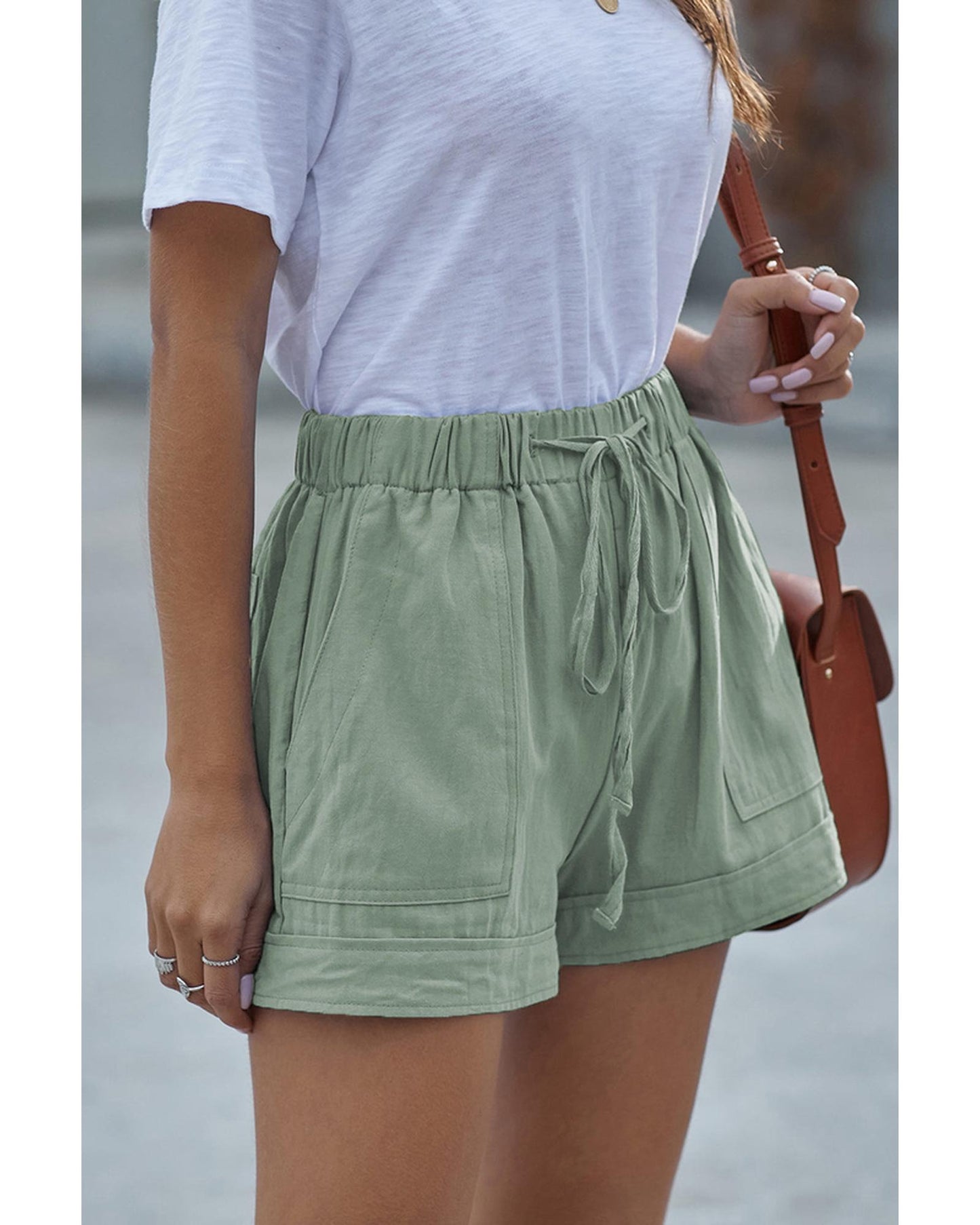 Azura Exchange Green Pocketed Tencel Shorts - M