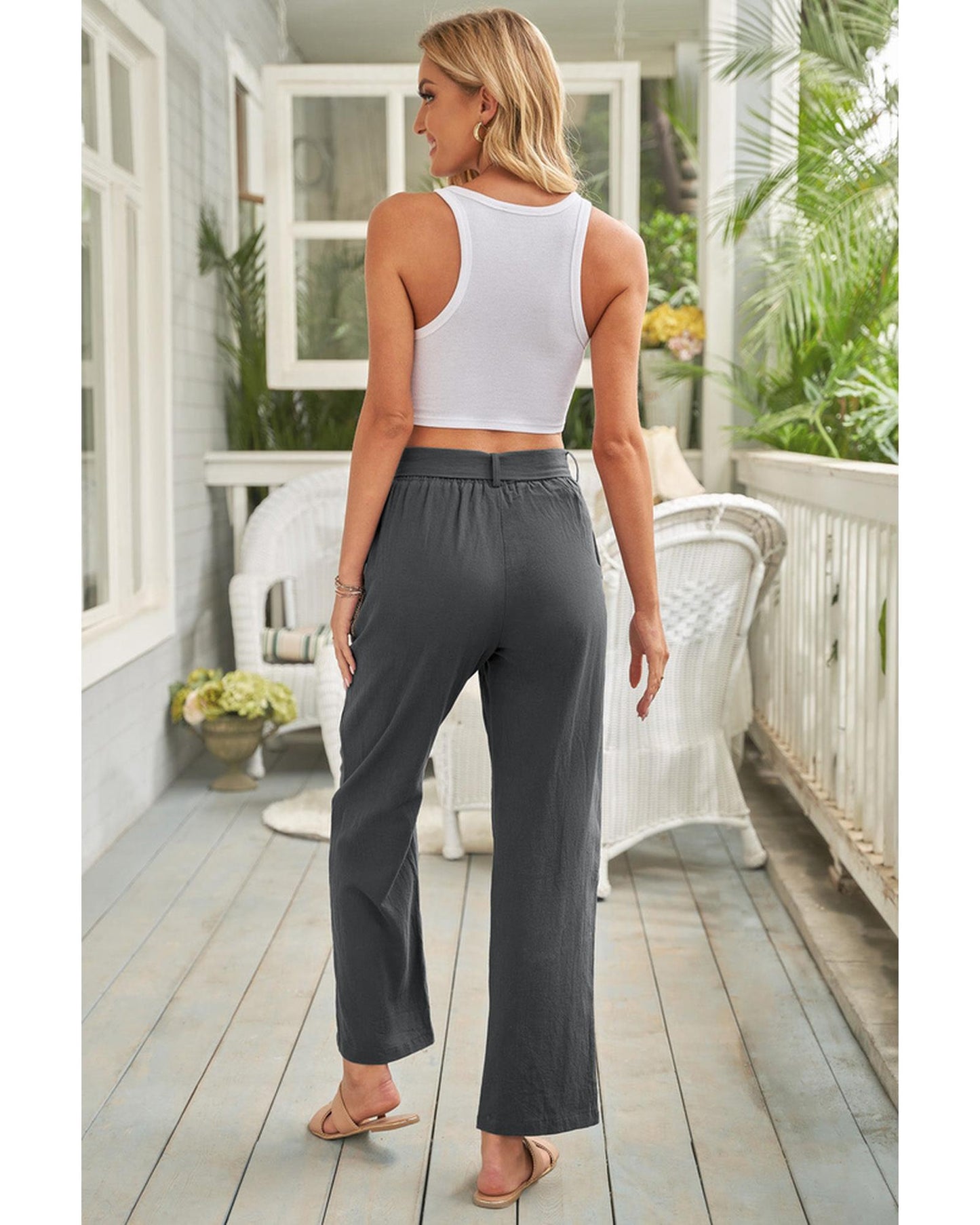 Azura Exchange Wide Leg Pants with Elastic Waist and Drawstring - XL