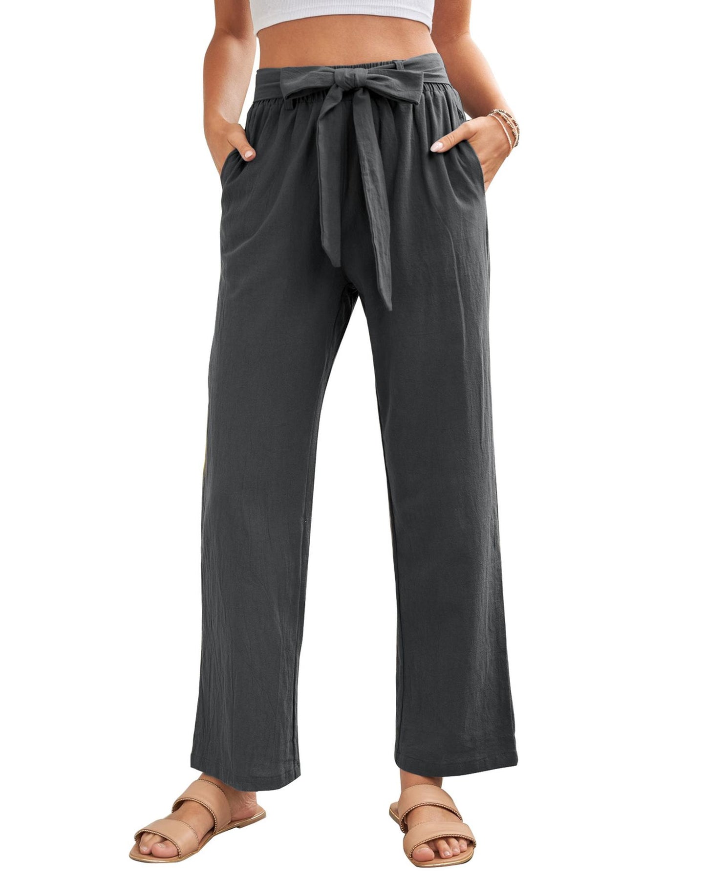 Azura Exchange Wide Leg Pants with Elastic Waist and Drawstring - XL