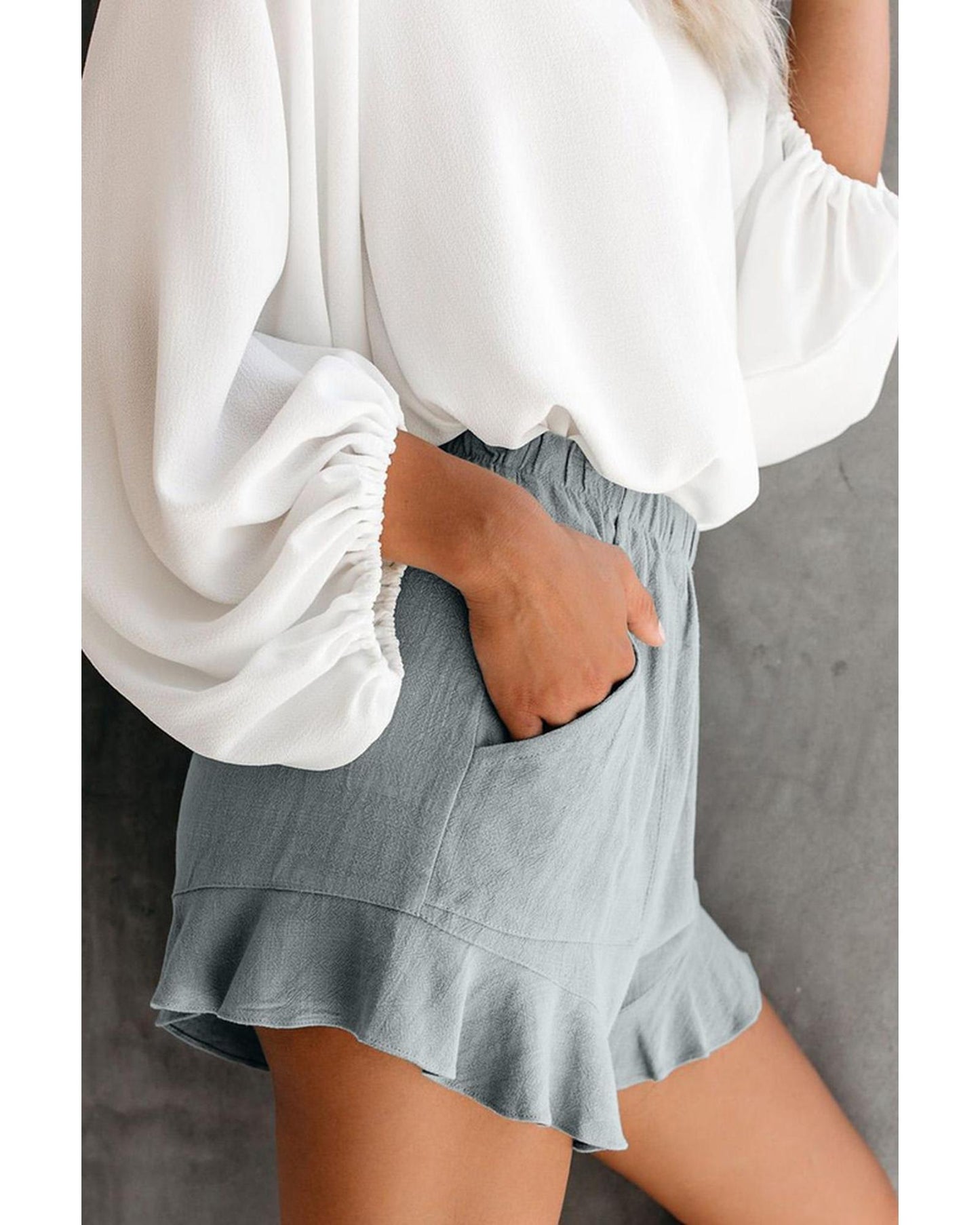 Azura Exchange High Waist Ruffle Shorts with Pockets - L