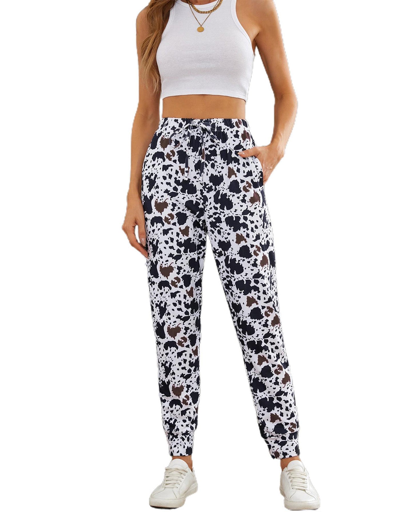 Azura Exchange Elastic Waist Cow Print Pants - M