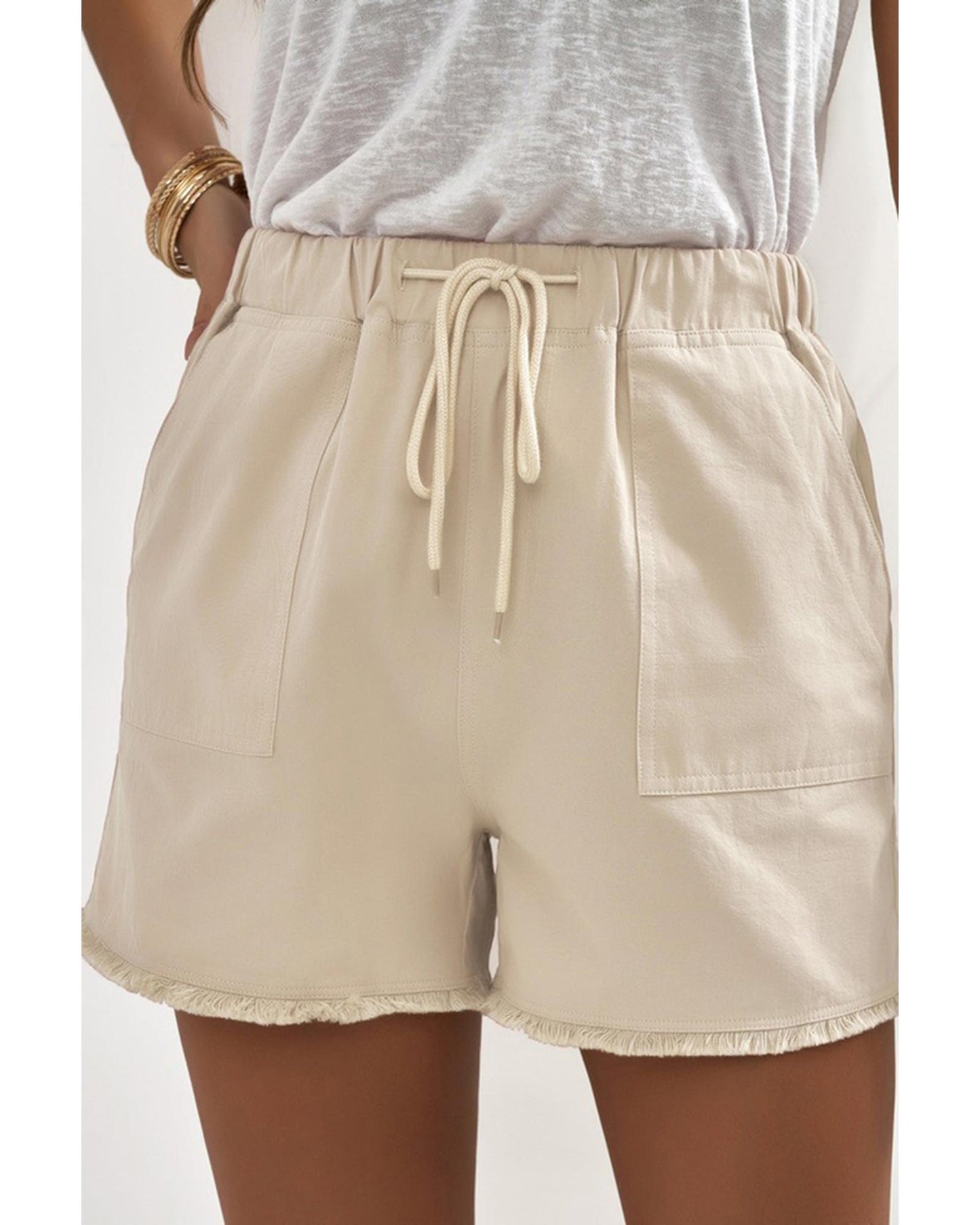 Azura Exchange Drawstring Frayed Hem Pocketed Shorts - S