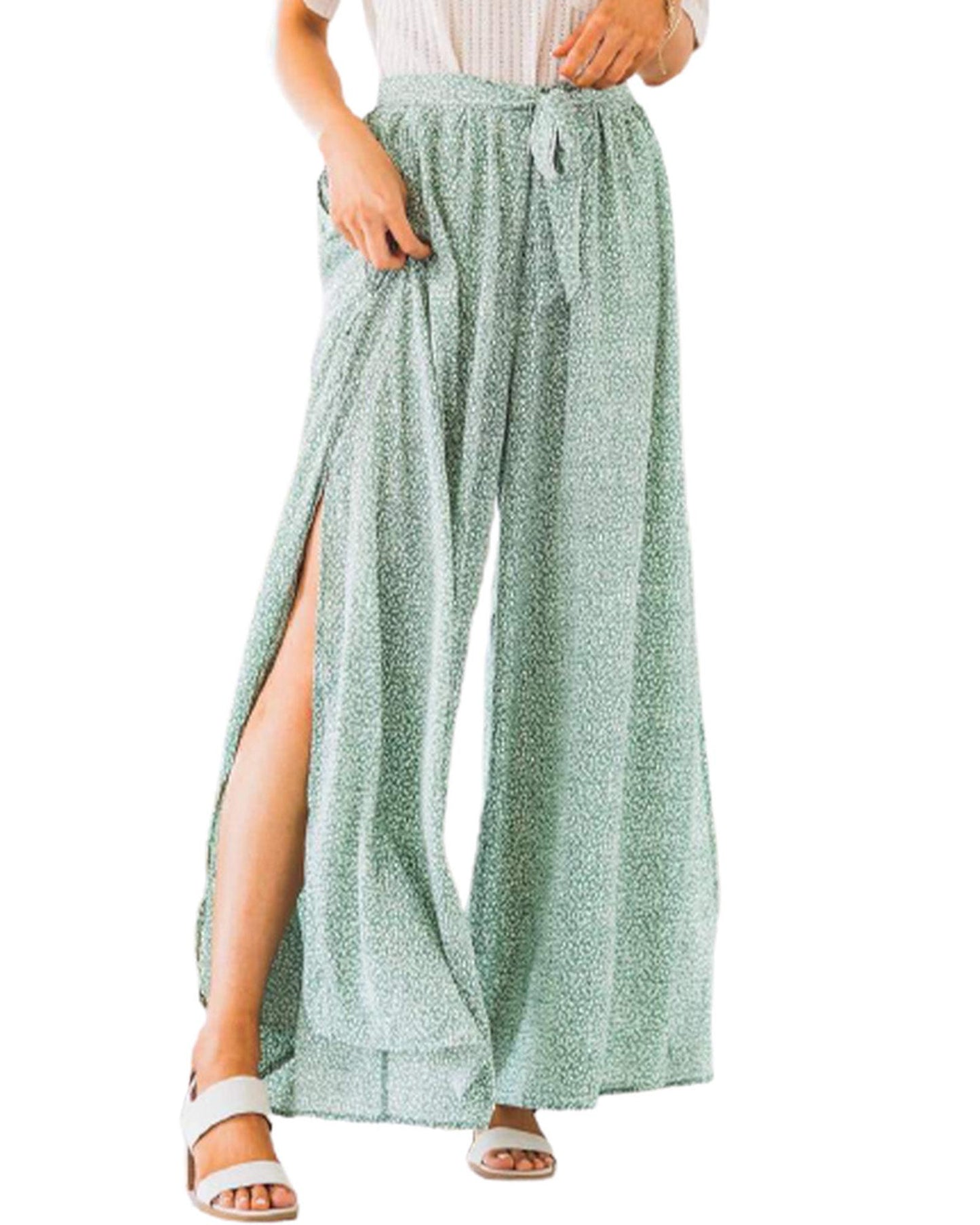 Azura Exchange Wide Leg Animal Print Pants with Side Split - M