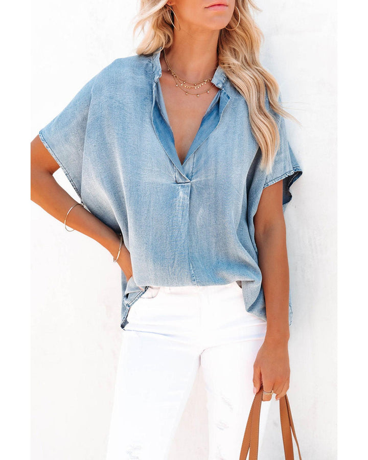 Azura Exchange V Neck Oversized Denim Blouse - XL