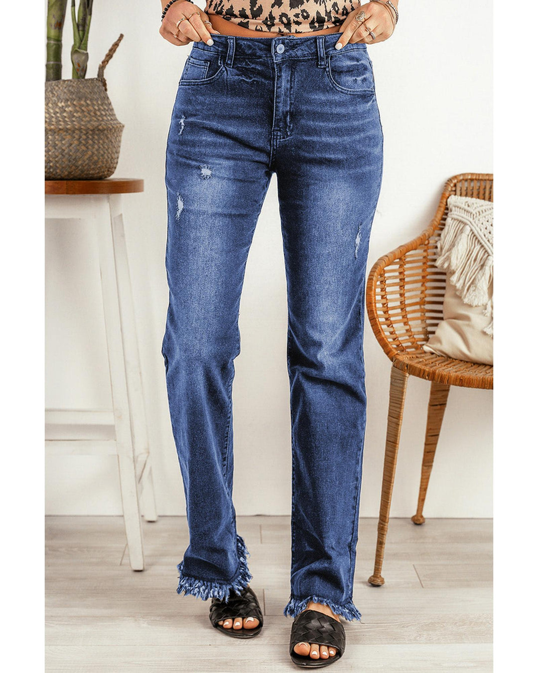 Azura Exchange Straight Leg Jeans with Raw Hem - S