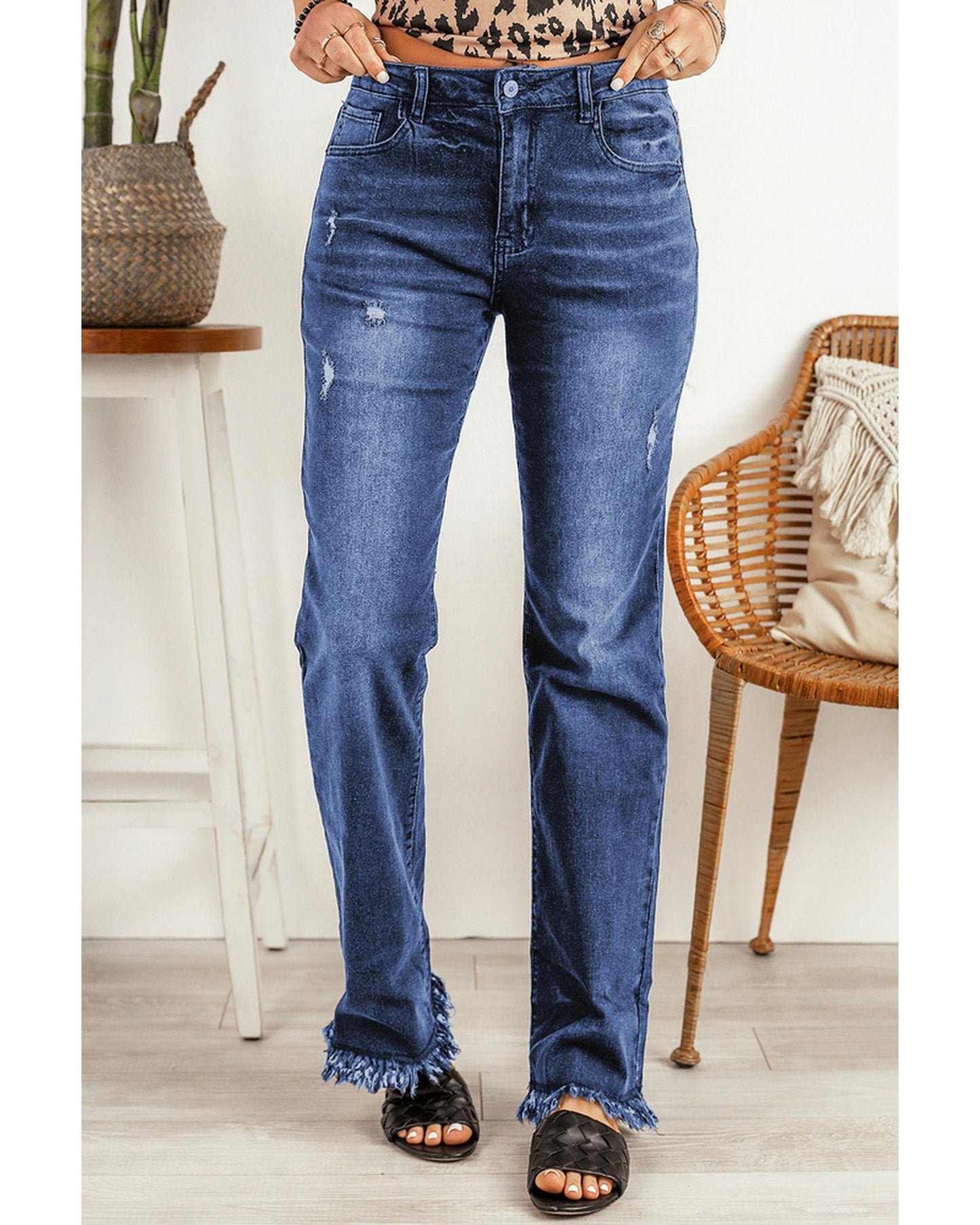 Azura Exchange Straight Leg Jeans with Raw Hem - S