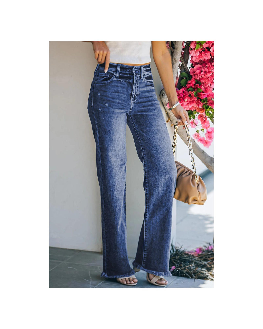 Azura Exchange Straight Leg Jeans with Raw Hem - S