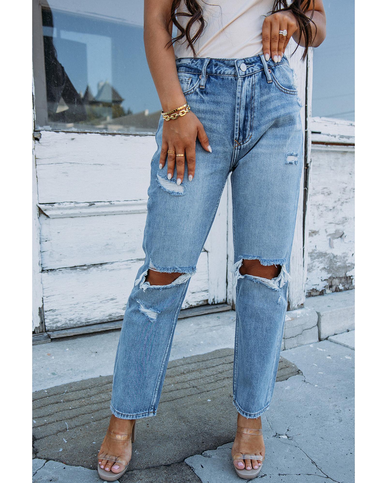 Azura Exchange Knee Cutout Straight Leg Jeans - 10 US