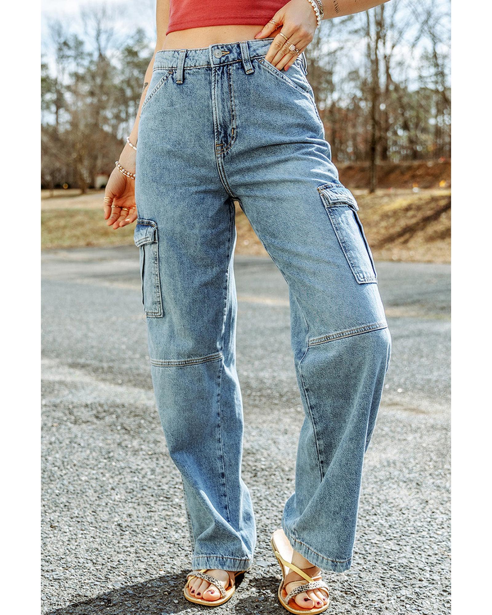 Azura Exchange Cargo-Inspired Wide Leg Jeans - 10 US