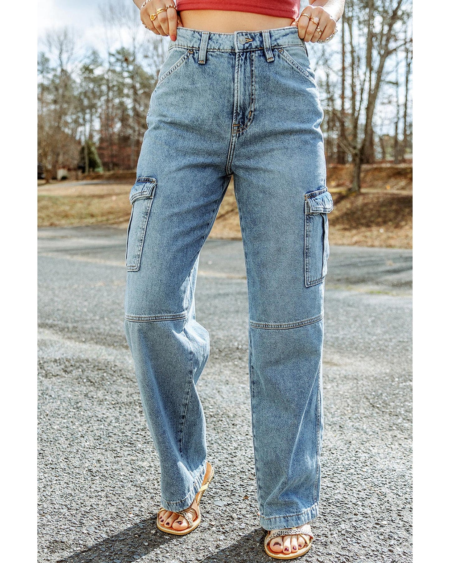 Azura Exchange Cargo-Inspired Wide Leg Jeans - 12 US