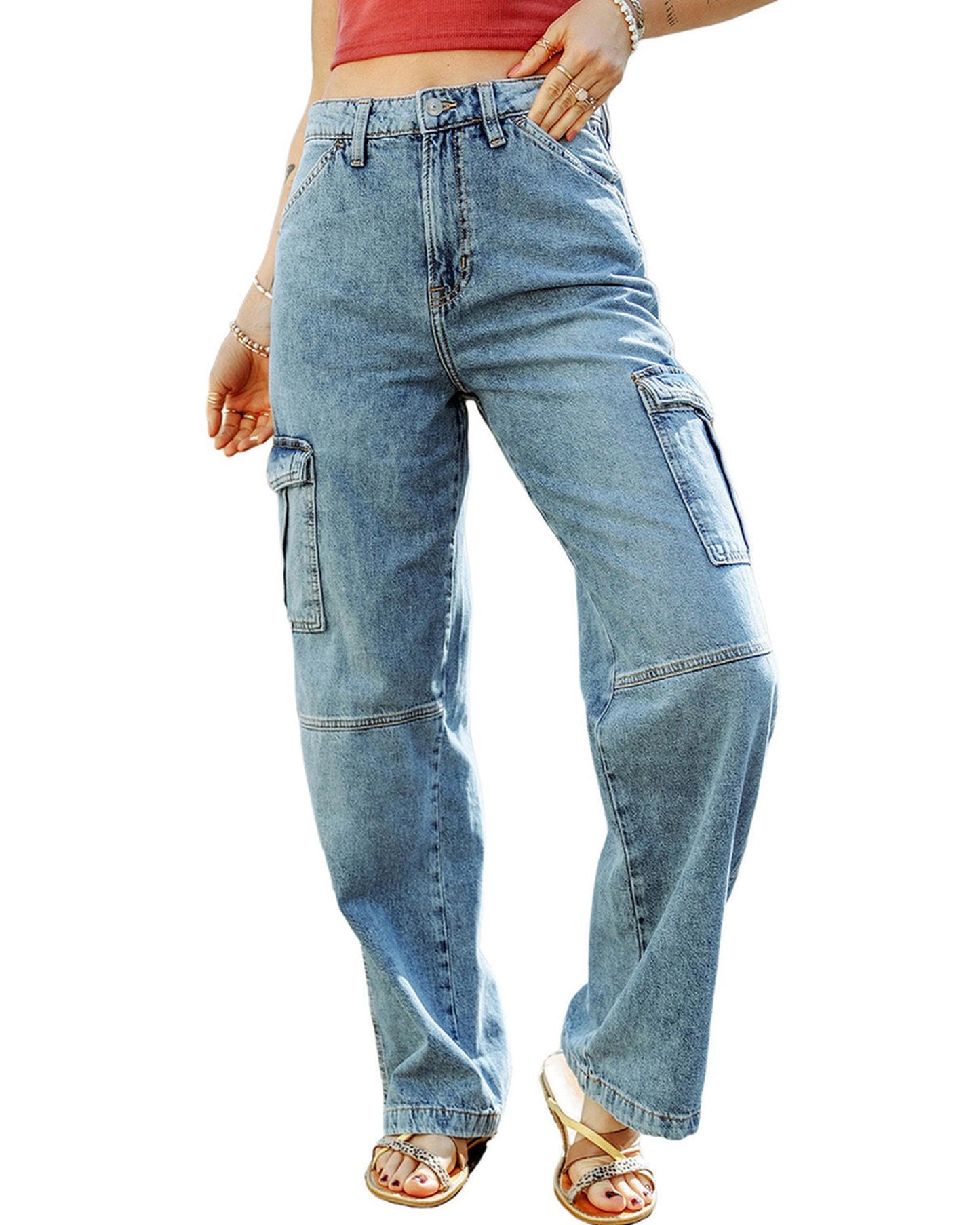 Azura Exchange Cargo-Inspired Wide Leg Jeans - 12 US