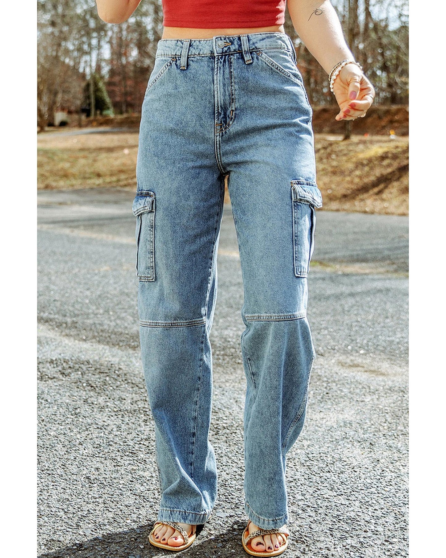 Azura Exchange Cargo-Inspired Wide Leg Jeans - 16 US