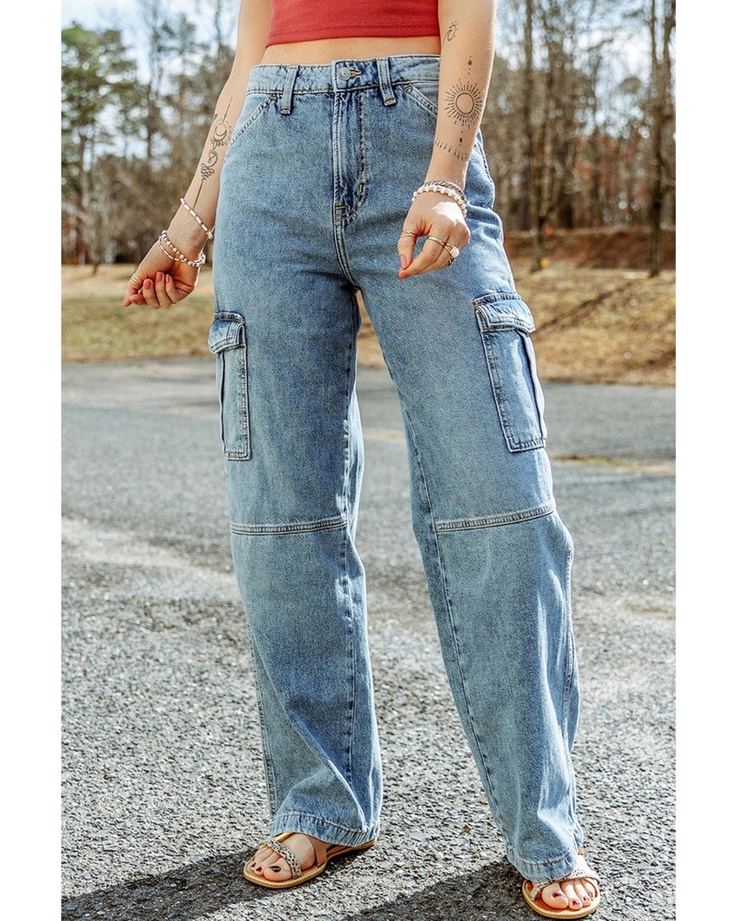 Azura Exchange Cargo-Inspired Wide Leg Jeans - 8 US