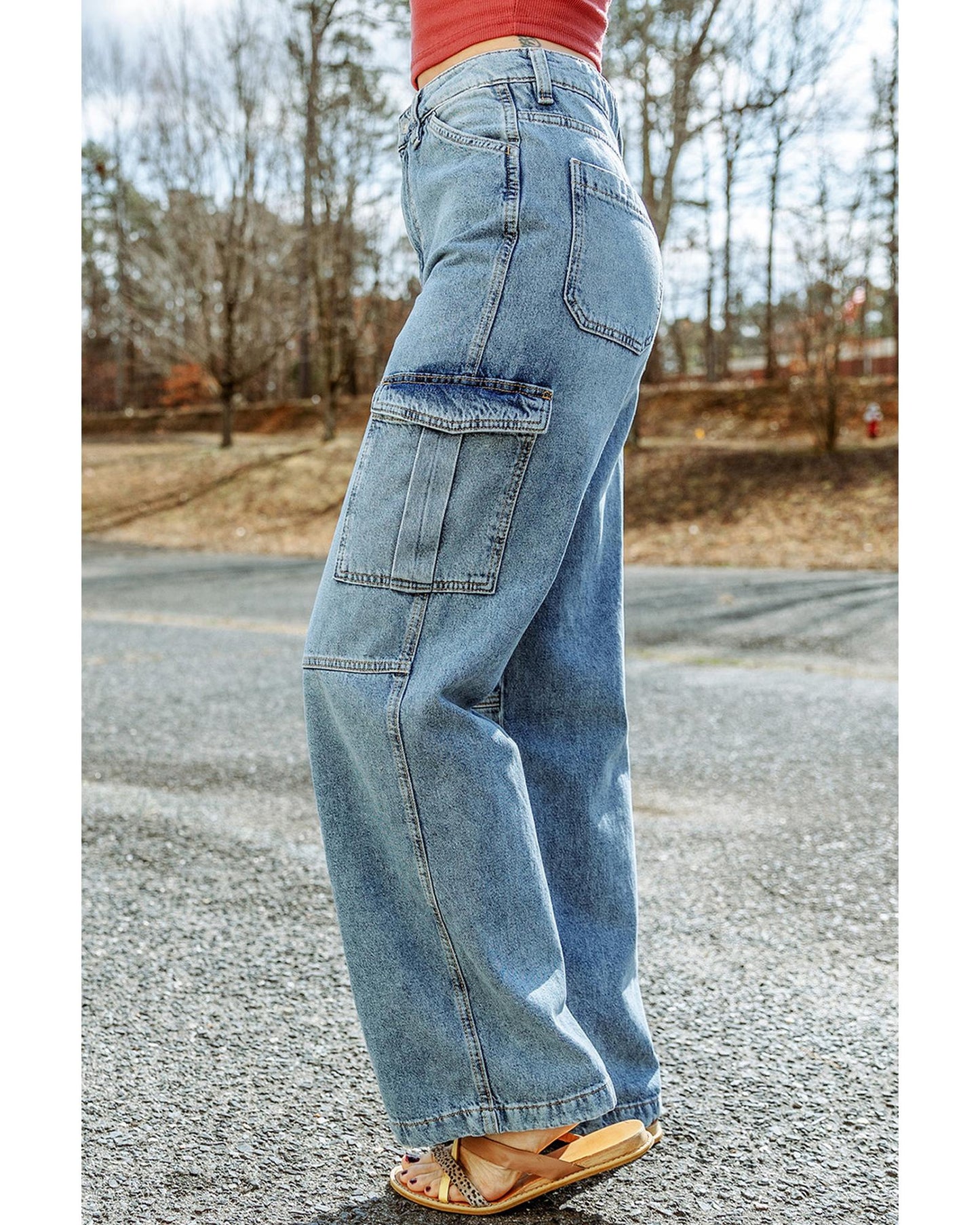 Azura Exchange Cargo-Inspired Wide Leg Jeans - 8 US