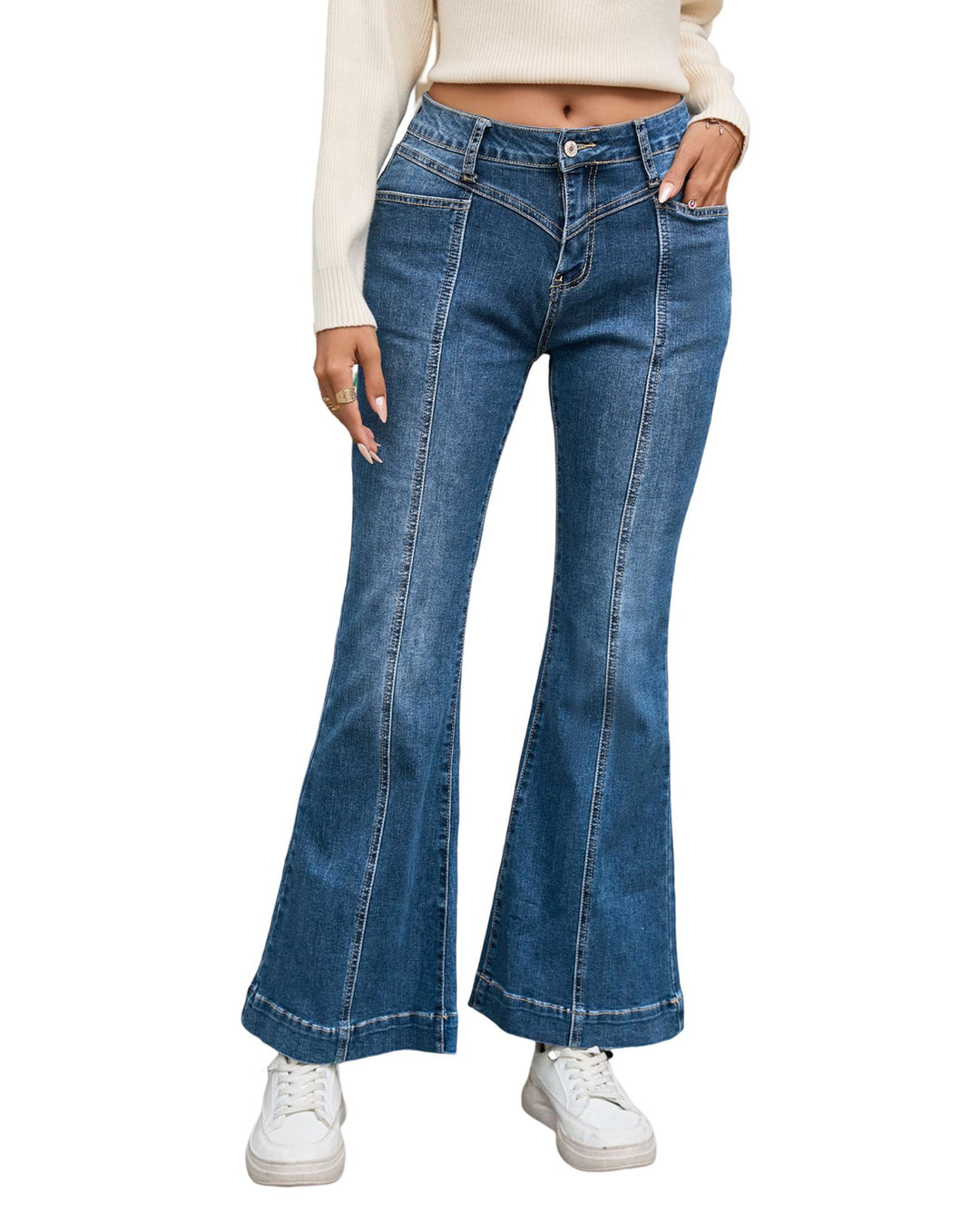 Azura Exchange High Waist Flare Jeans with Seam Stitching and Pockets - 12 US