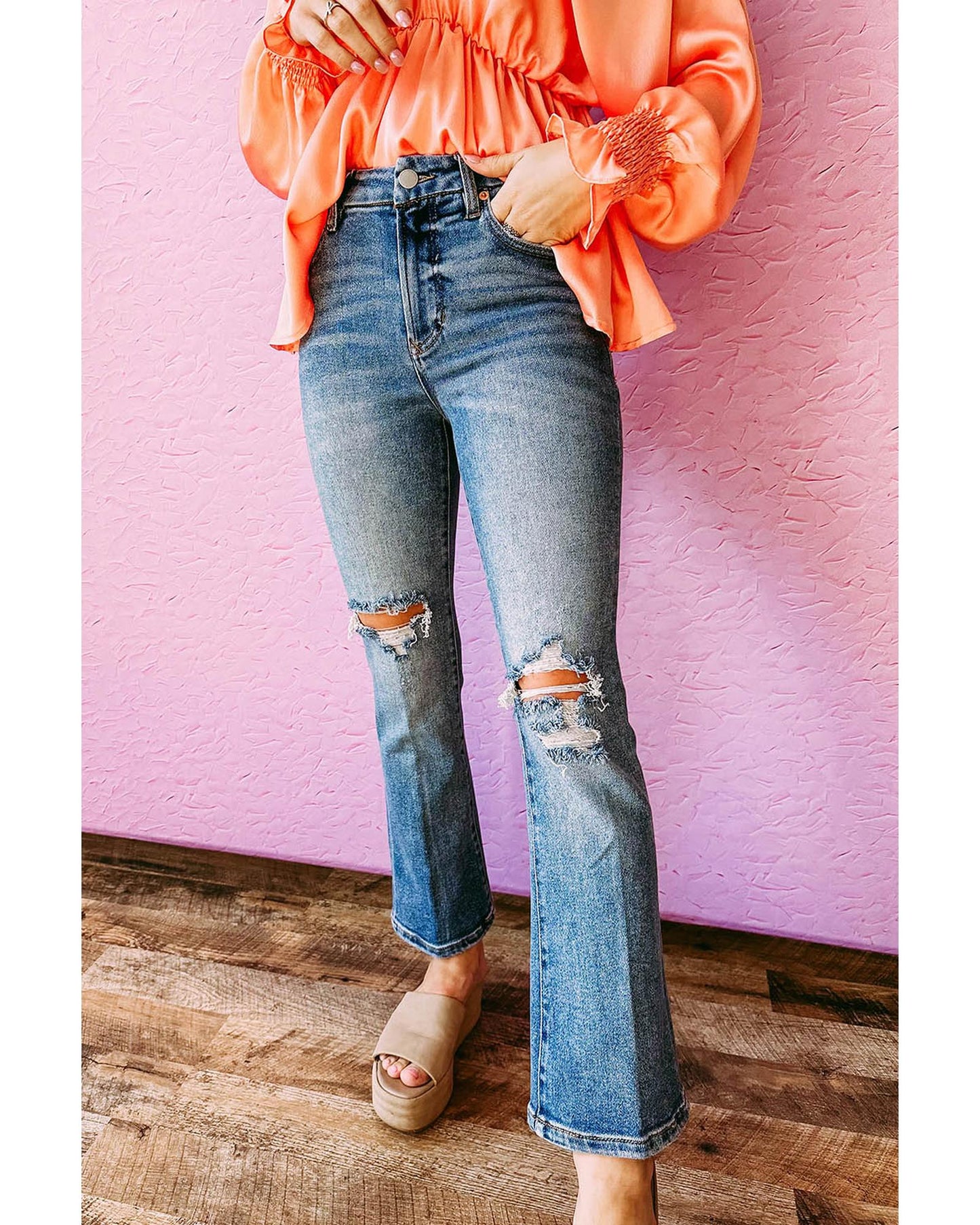 Azura Exchange Distressed Ripped Flare Jeans - 10 US