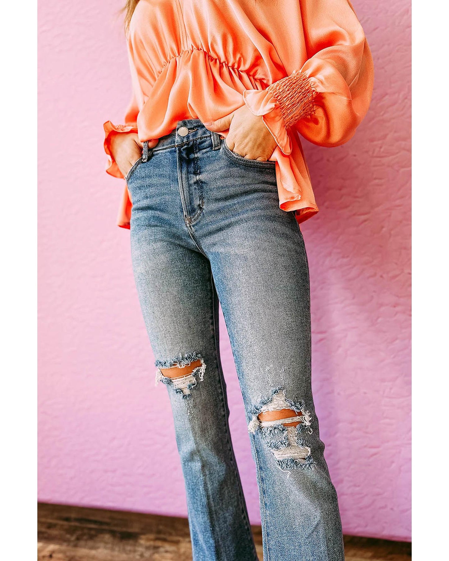 Azura Exchange Distressed Ripped Flare Jeans - 6 US