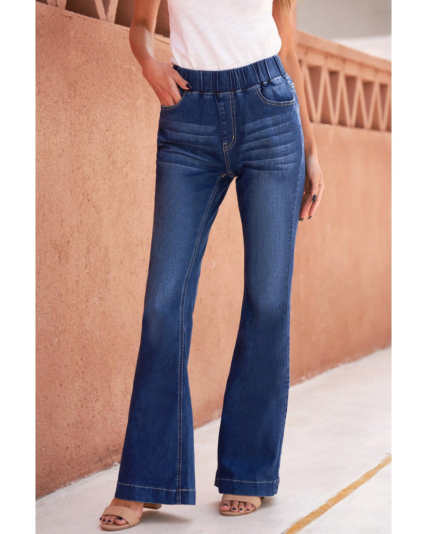 Azura Exchange Elastic Waist Flare Jeans - M