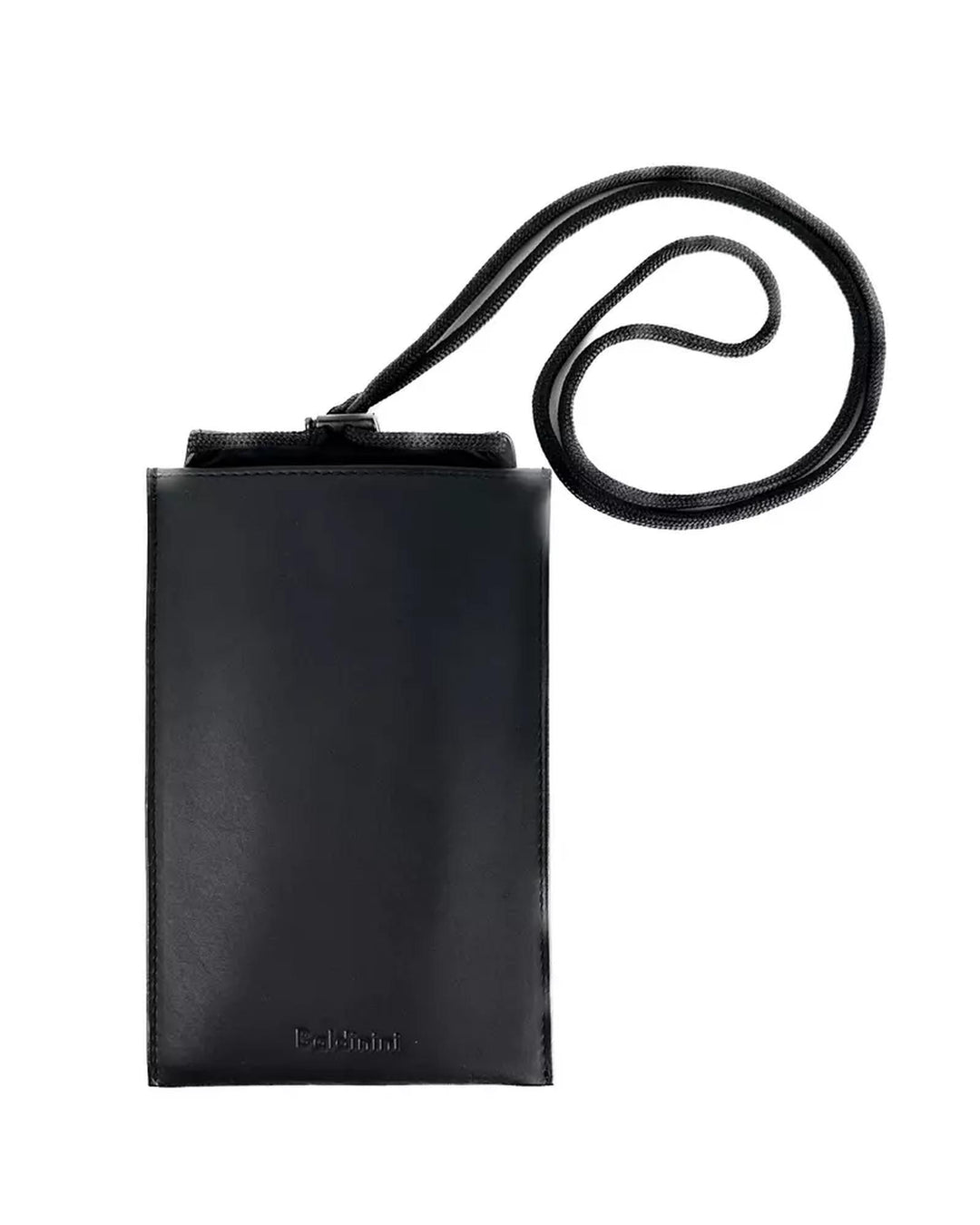 Black Calfskin Leather Cell Phone Holder with Adjustable Cord and Card Holder One Size Men