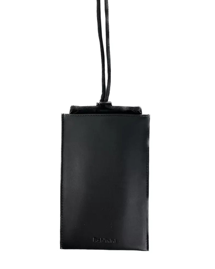 Black Calfskin Leather Cell Phone Holder with Adjustable Cord and Card Holder One Size Men