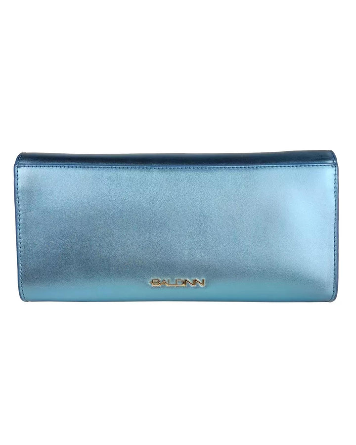 Baldinini Metallic Blue Calfskin Clutch Bag One Size Women