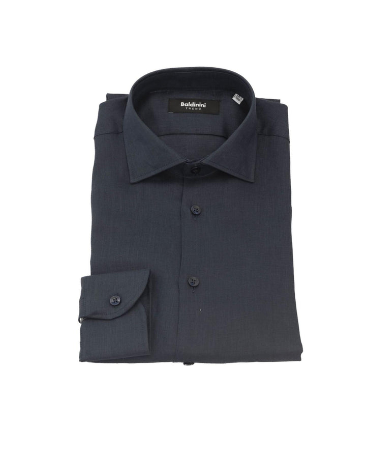 Slim Fit Button-Front Shirt with Italian Collar and Logo Insert 42 IT Men