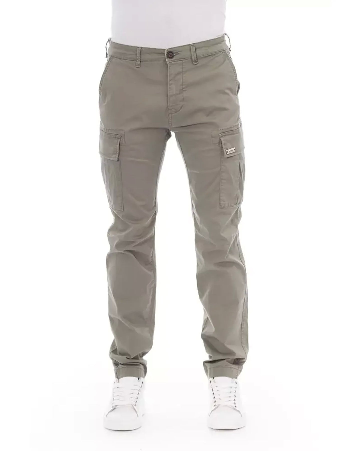 Solid Color Cargo Trousers with Front Zipper and Button Closure W30 US Men