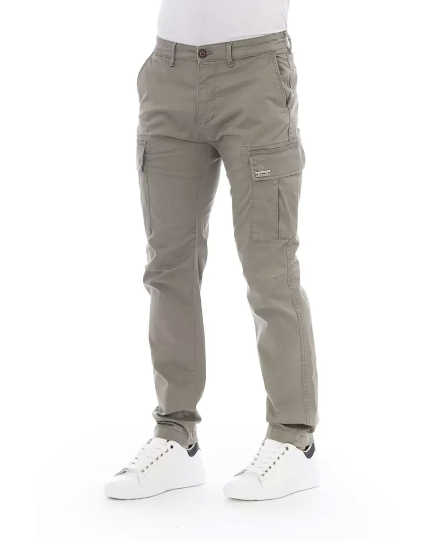 Solid Color Cargo Trousers with Front Zipper and Button Closure W30 US Men