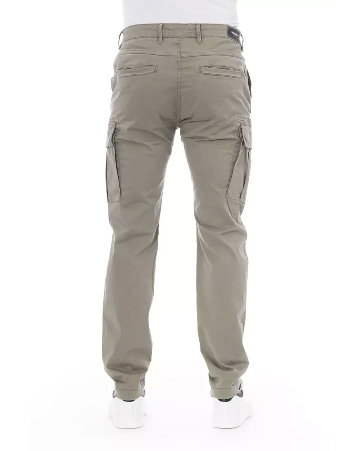 Solid Color Cargo Trousers with Front Zipper and Button Closure W30 US Men