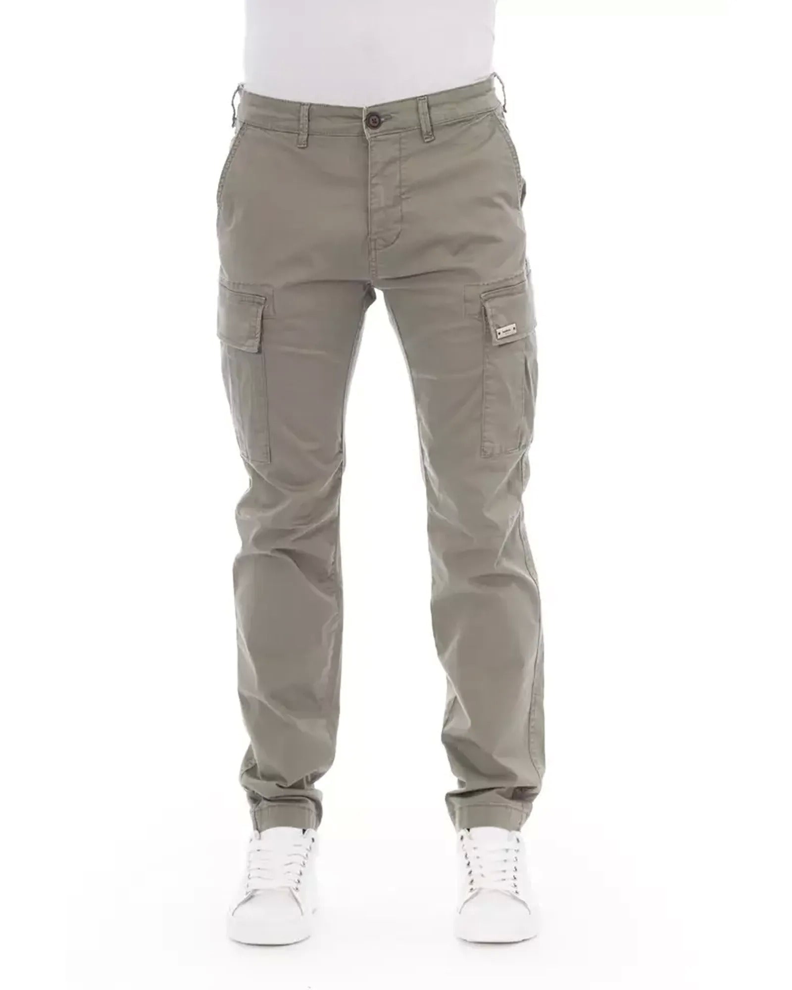 Solid Color Cargo Trousers with Front Zipper and Button Closure W32 US Men